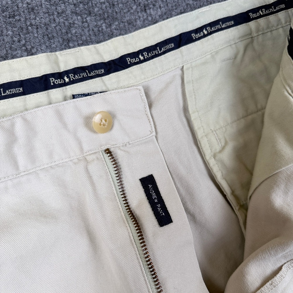 Vintage Polo Ralph Lauren Andrew Pants Mens 38x30 Beige Pleated Chino 90s - Picture 6 of 16